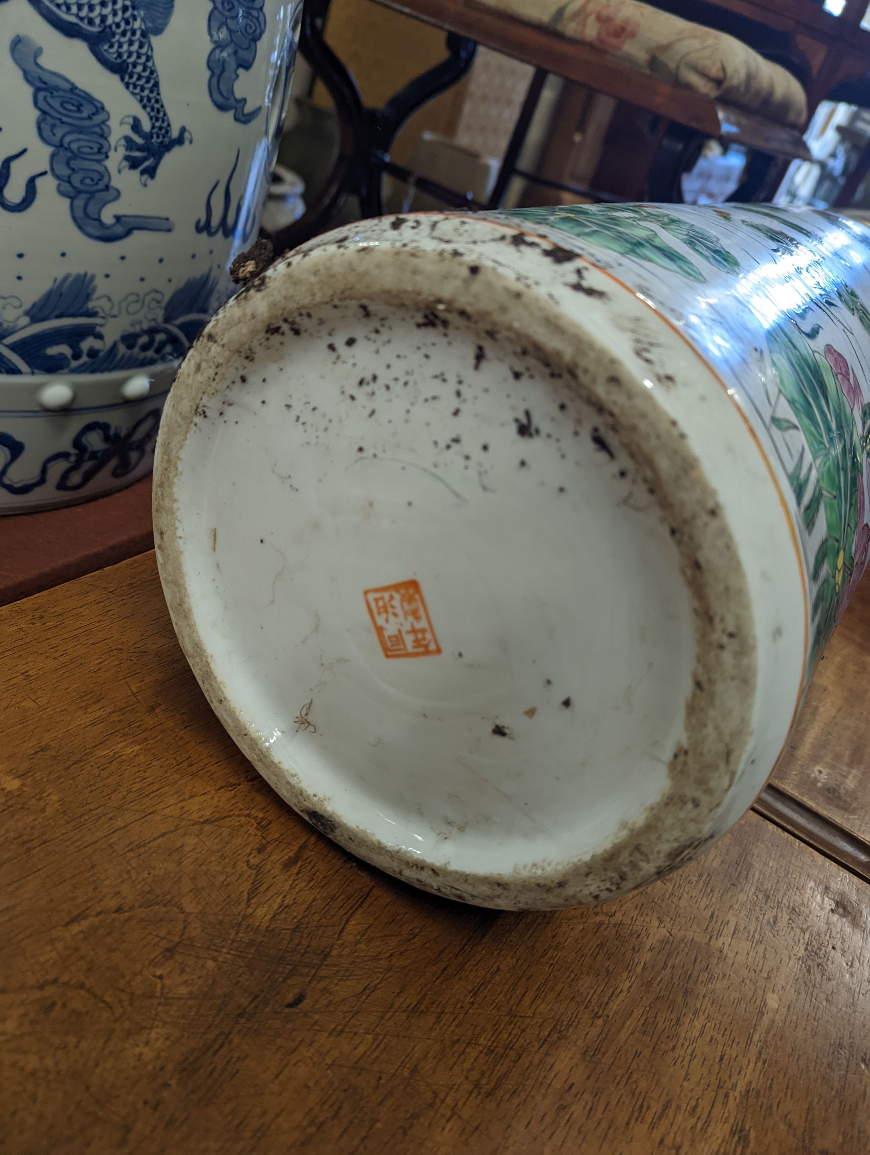 A modern Chinese glazed earthenware stick stand, diameter 23cm, height 46cm